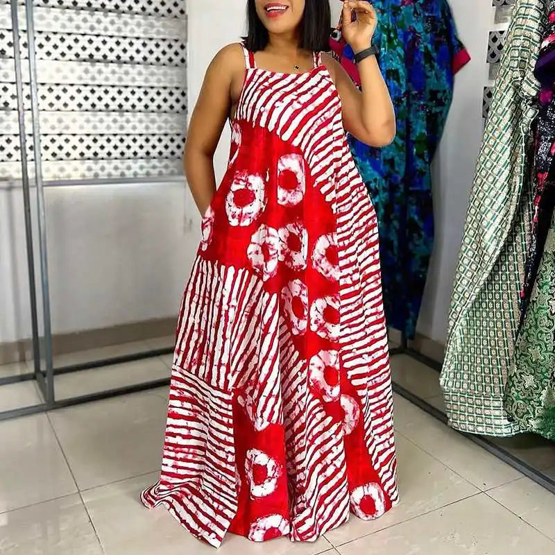 Plus Size Maxi Long Dress Bohemian Sleeveless Printed Party Sundress 2024 VONDA Summer Tank Vestidos Beach Loose Casual Robe