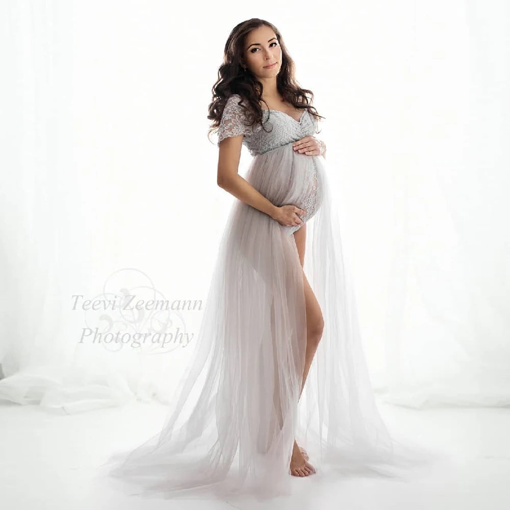 Bohemian Photo Shooting Pregnancy Dress Lace Bodysuit Tulle Long Dress  Boho Style Maternity Dresses For Photo Shoot