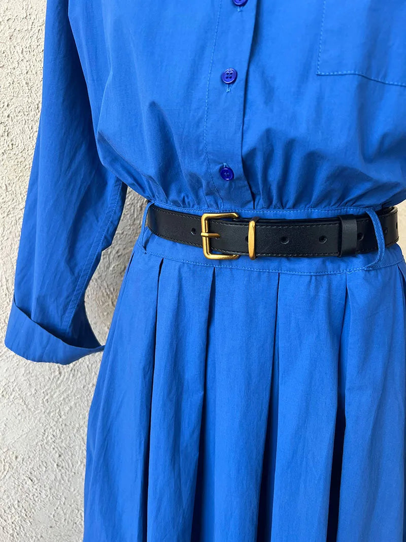 Polo‘s Collar Shirt Dress  Women Spring Slimming Long Dress With A Cinched Waist Blue / Pink