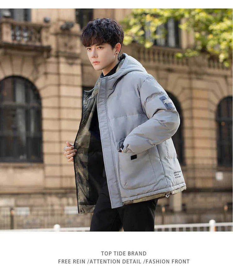 New Winter Men's Jackets Tide Korean Parkas Trend of Padded Thickened Bread Clothing Warm Couples Wear Cotton Coat