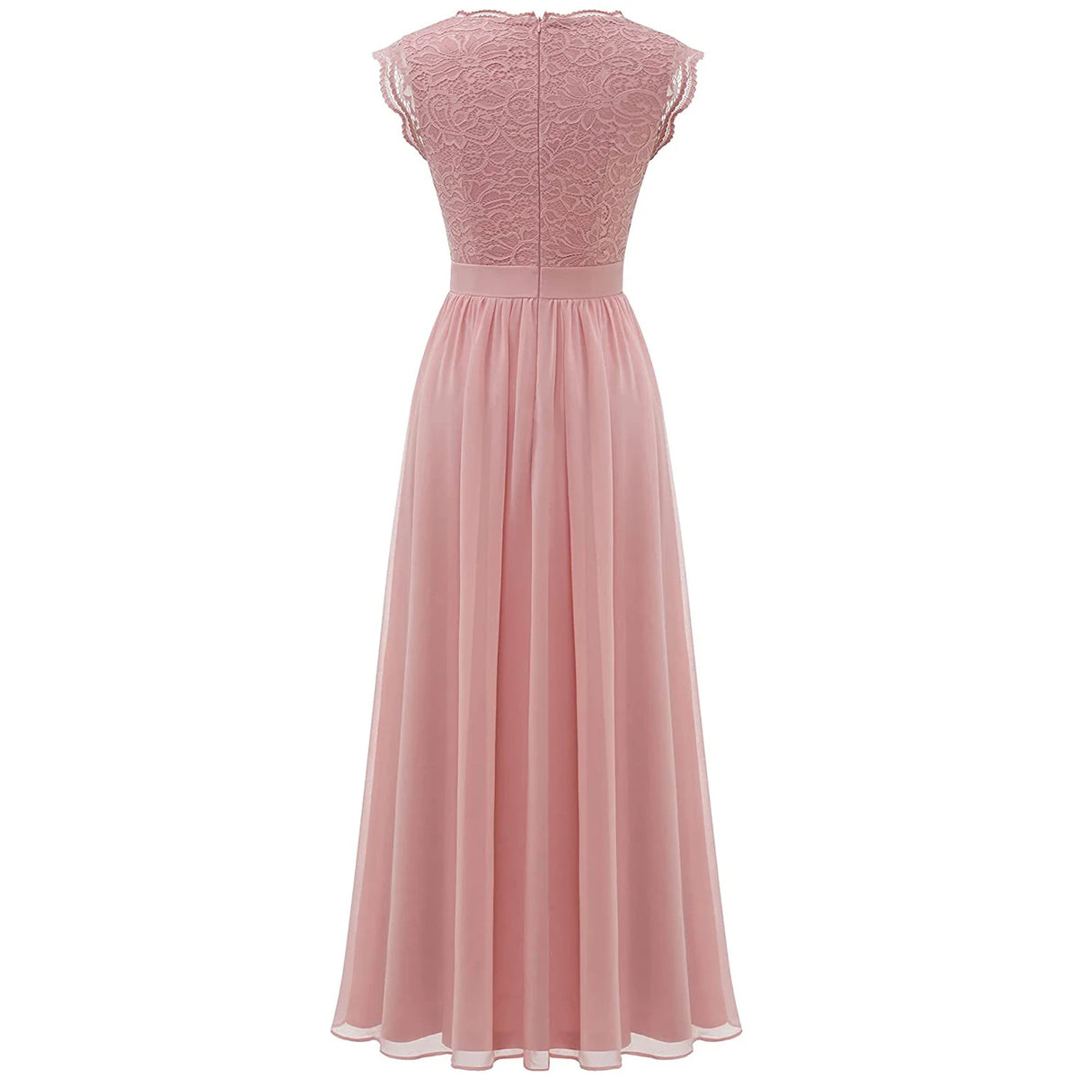 Elegant Women's Party Bridesmaid Long Dress Lace Patchwork Chiffon Sleeveless Wedding V Neck One Piece Formal Party Midi Dress