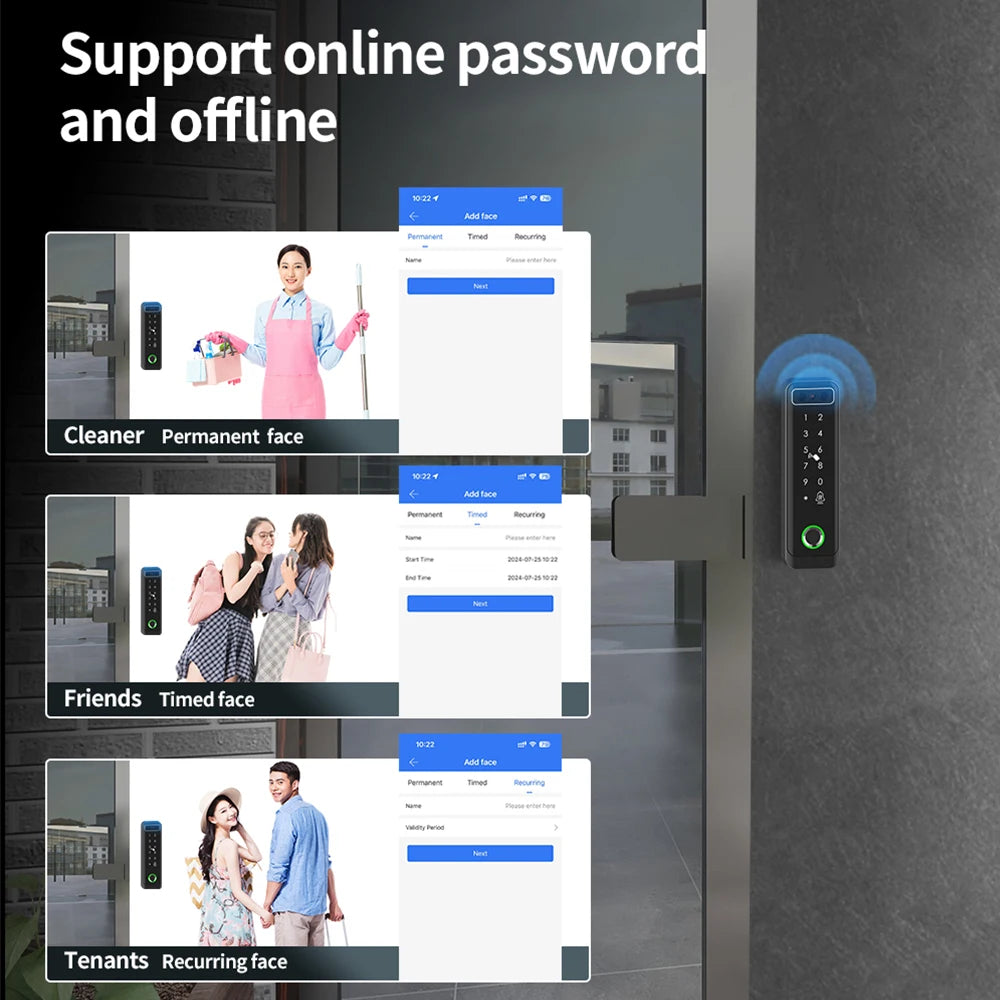 TTLOCK 3D Face Recognition Access Control Keypad Door Lock Opener Fingerprint E-Key Code App RF Remote Facial RFID Card Unlock