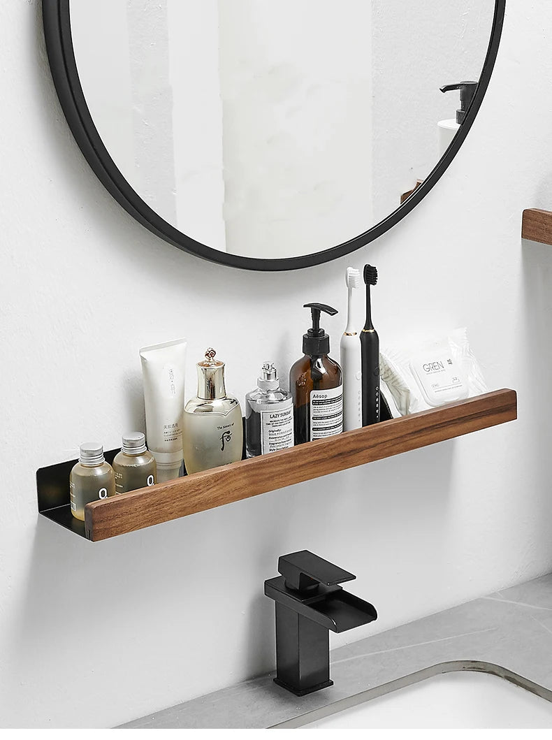Bathroom Rack Wall-mounted Shower Room Toilet  Nordic style Shelf Cosmetic Storage kitchen Multi-purpose Shelf Solid Wood