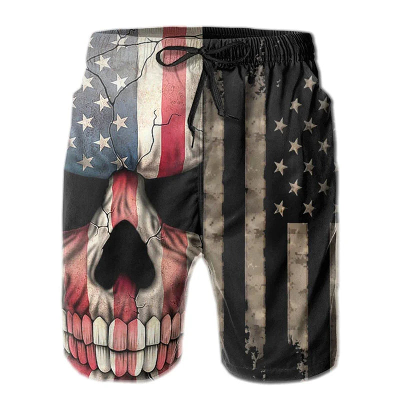 American Flag Gun Weapons Hawaii 3D Printing Hip Hop Board Shorts Summer Swimsuit Surf Swim Trunks Big Size Swimwear Men Beach