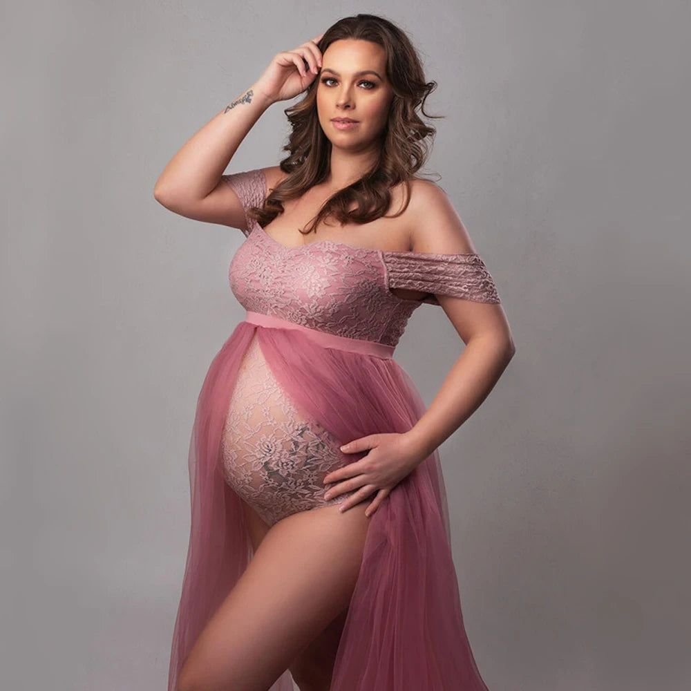 Bohemian Photo Shooting Pregnancy Dress Lace Bodysuit Tulle Long Dress  Boho Style Maternity Dresses For Photo Shoot