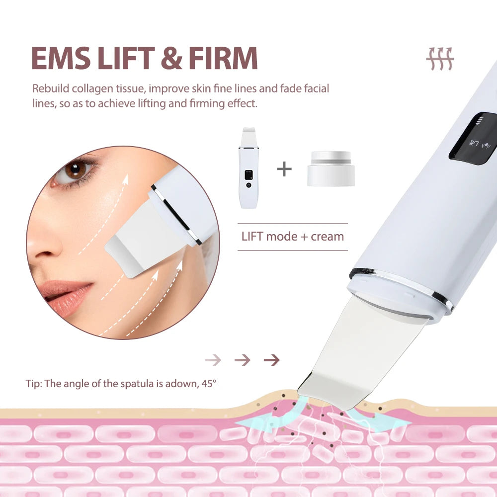 Skin Scrubber Ultrasonic Facial Machine for Home Use Spatula for Blackhead Remover Shovel Peeling Pore Cleaner Face Lift Massage