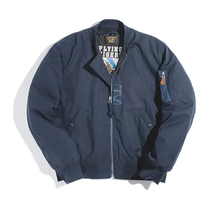 Maden Retro MA1 Bomber Jacket Thickened Splicing Baseball Flight Coat with Inner Pocket for Men's Winter Cotton Padded Jacket