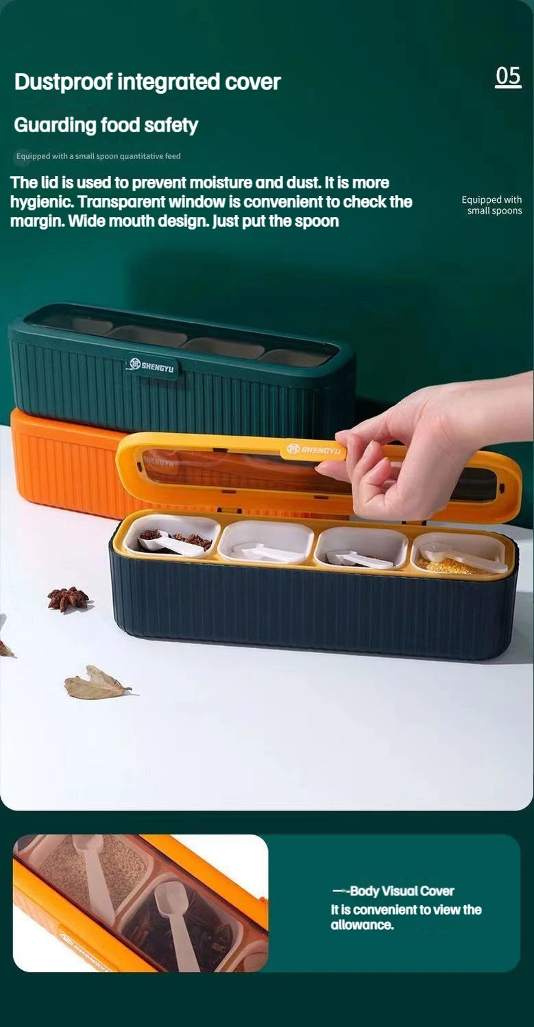 Seasoning Box, Set of 4 Crystal Seasoning Storage Container with Spoon Seasoning Rack Spice Pots for Pepper Spice Kitchen tools