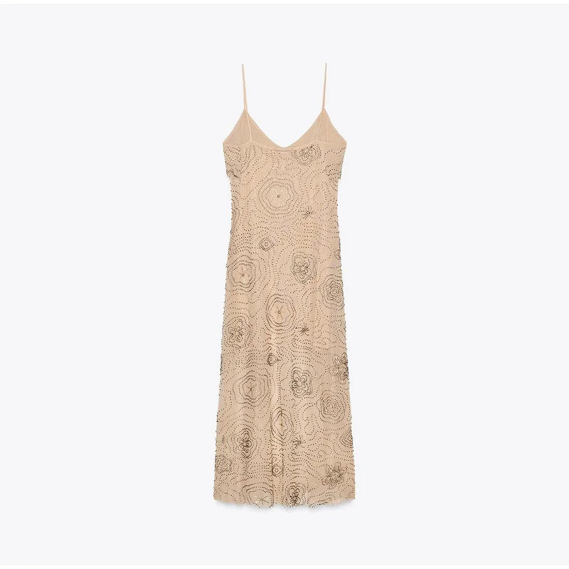 Sexy Beading Ruffle Long Dress Women Embroidery Slip Sleeveless Backless Party Evening Dresses 2025 Summer Lady Shiny Slim Gowns