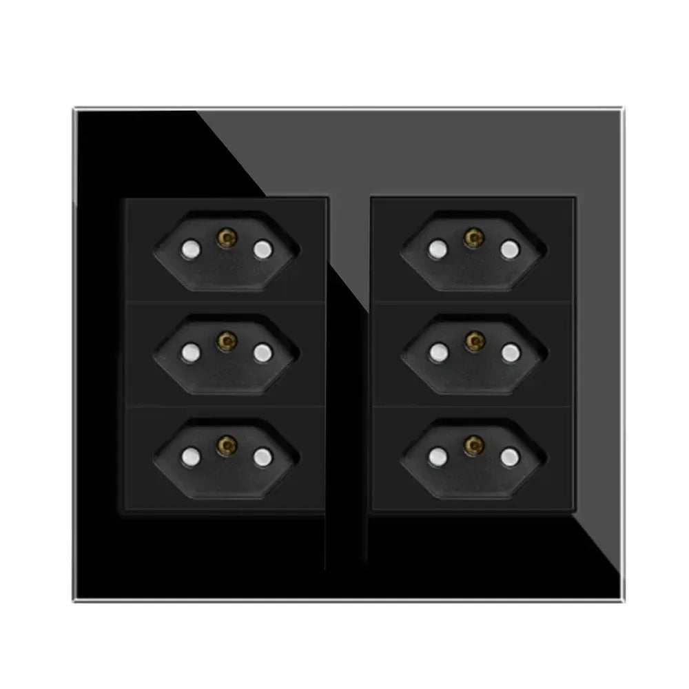 Melery 4*4 Brazil Plug 20A Wall Socket Tomada USB Type C Pressure Switch Tempered Glass Panel Outlets Indoor Home Office Kitchen