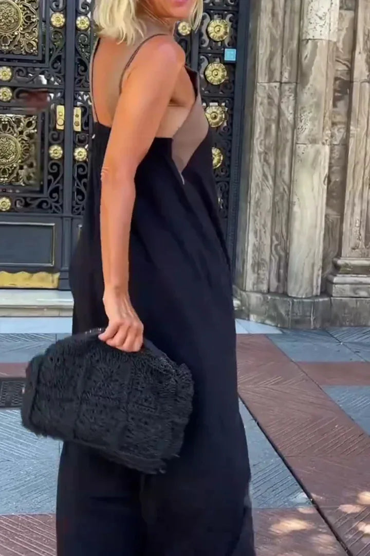 Summer Casual Loose Beach Dresses Fashion Off Shoulder Multi-color Holiday Dress 2025 New Women Halter Color Blocked Long Dress