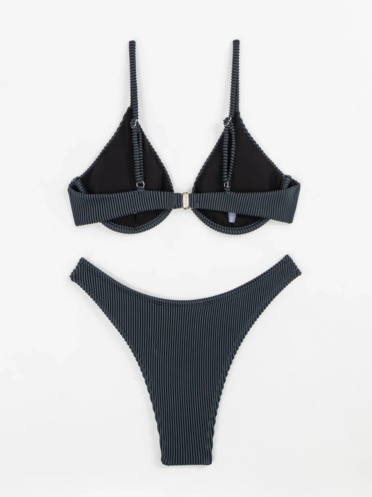 2024 New Women's Underwire Bikini Set,solid Color 2-piece Pit Striped Swimsuit,Fashion Sexy V-neck Bathing Suit with Chest Pad