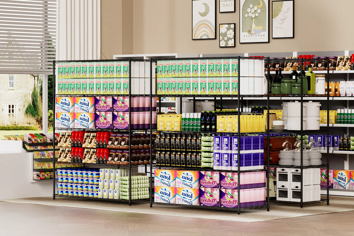 Warehouse supermarket kitchen other 5-layer heavy-duty adjustable shelves with wheels  adjustable feet  frame bearing 300 pounds