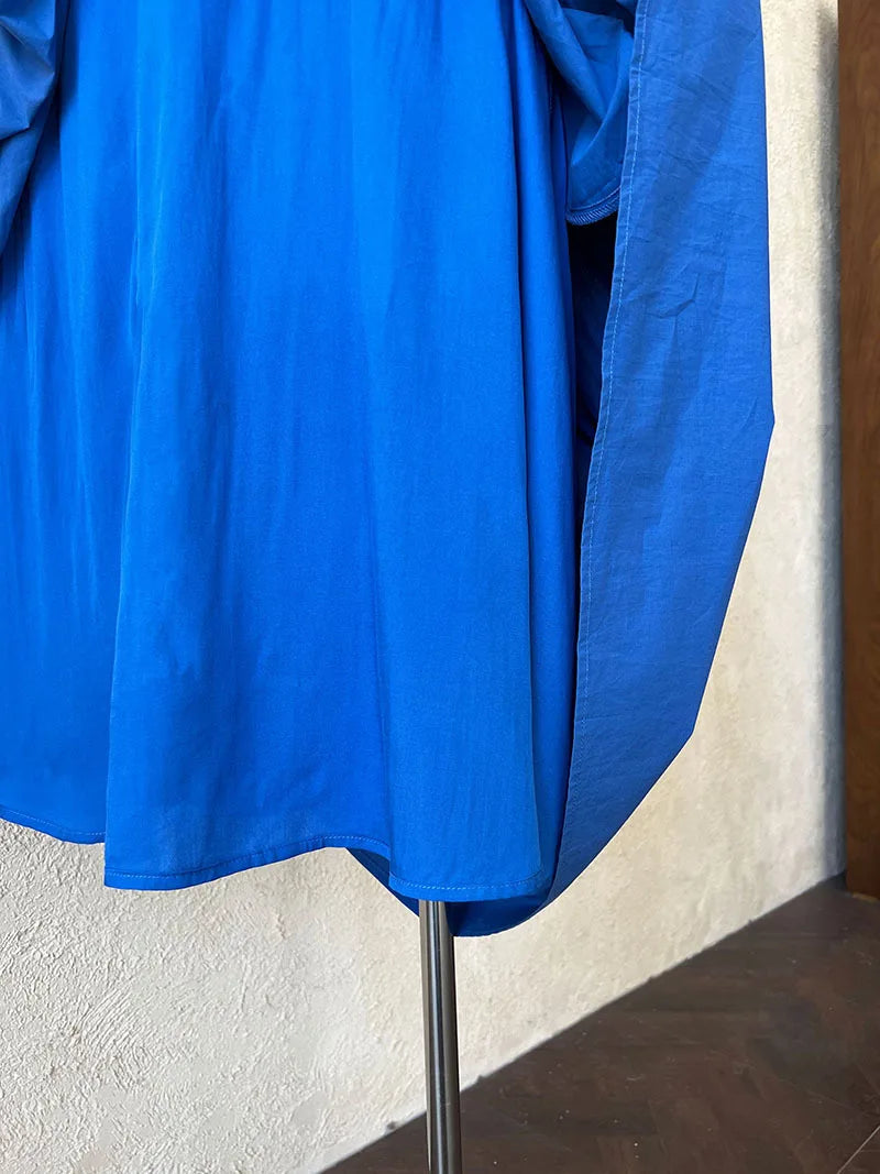 Polo‘s Collar Shirt Dress  Women Spring Slimming Long Dress With A Cinched Waist Blue / Pink