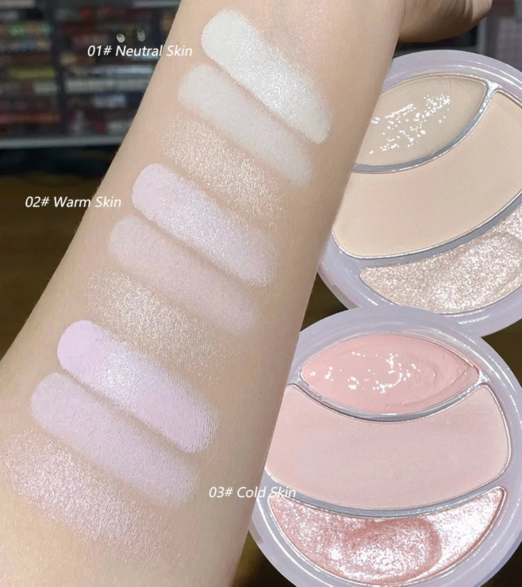 3-color Highlighter Palette Multi-use Mash Potato Pearlescent Matte Facial Contour Powder Cream Natural 3D Face Brighten Makeup