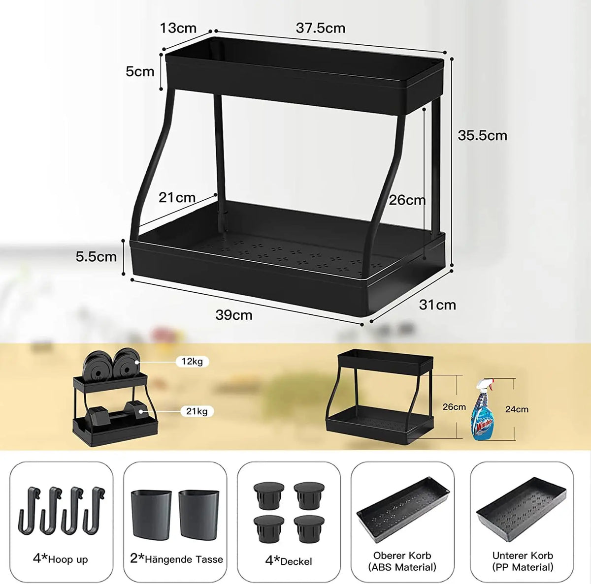 Under Sink Organizer 2 Tier Slide Out Sink Rack Multi-purpose Storage Shelves Cabinet Under Sink Storage Kitchen Organizer