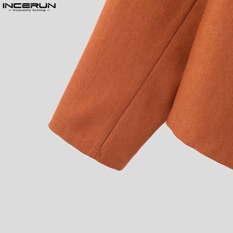 Casual Stylish Style Tops INCERUN New Men Asymmetrical Collar Suit Handsome Male Solid All-match Loose Long Sleeved Blazers 2025