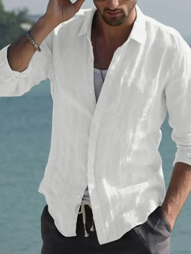 Men's retro casual long-sleeved lapel single-breasted cardigan shirt