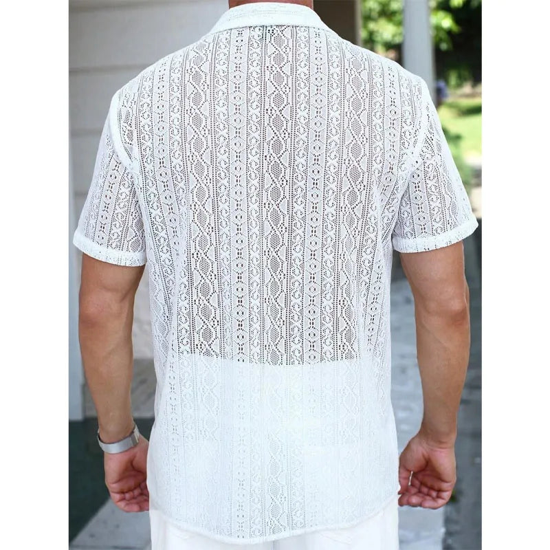 Spring Summer Men's Sexy Short-sleeved Shirt, Outdoor Leisure Beach Men's Top Shirt, Party Casual Shirt  Shirts for Men