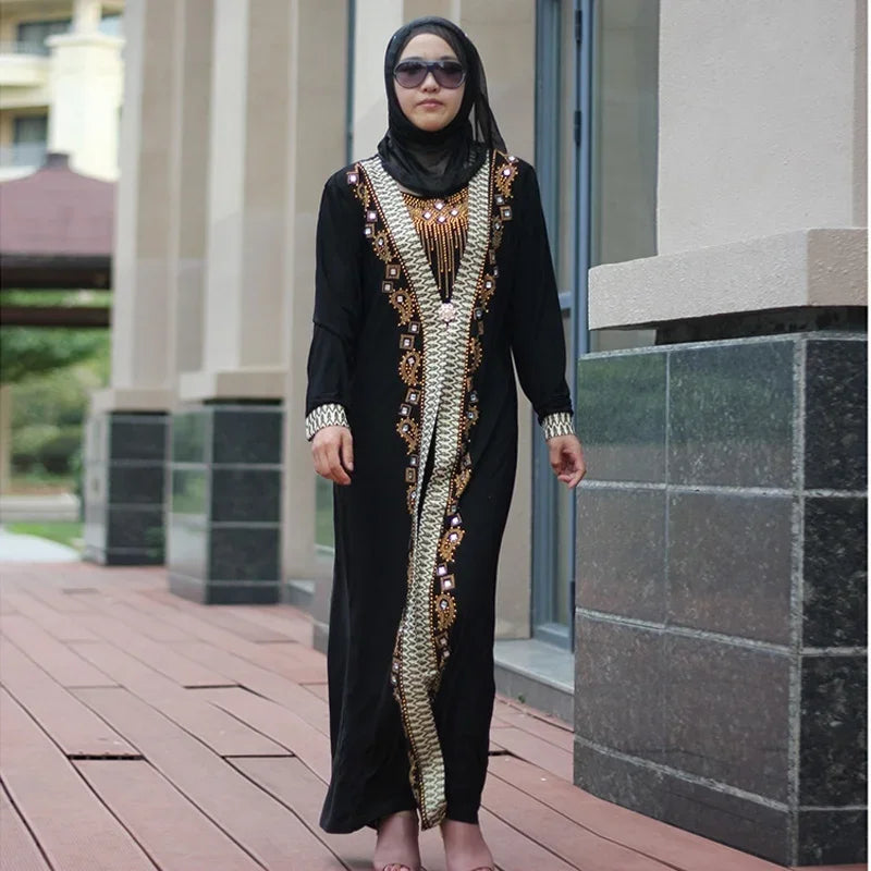 Dubai Arab Islam Abaya Women Muslim Long Dress Sequin Beading Kaftan Robes Elegant Splice Maxi Dresses Islamic Clothing Caftan