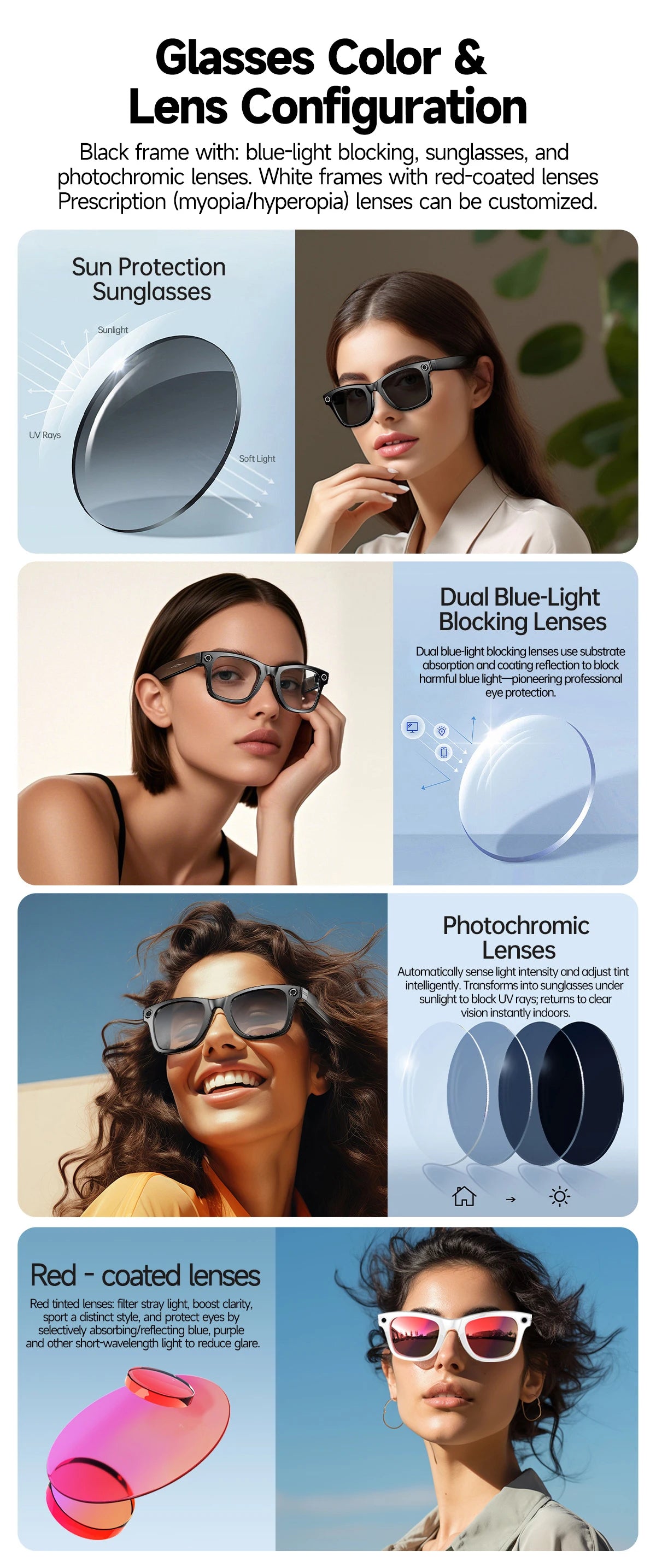 2025 Smart Glasses 32GB Memory with Camera Sunglasses Mini Camera Video Translation Bluetooth Call Anti-blue Glasses Man Women
