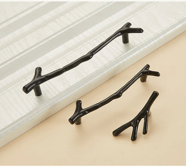 Fashion Tree Branch Furniture Handle 96mm 128mm Black Silver Bronze Kitchen Cabinet Handles Drawer Knobs Door Pulls Hardware