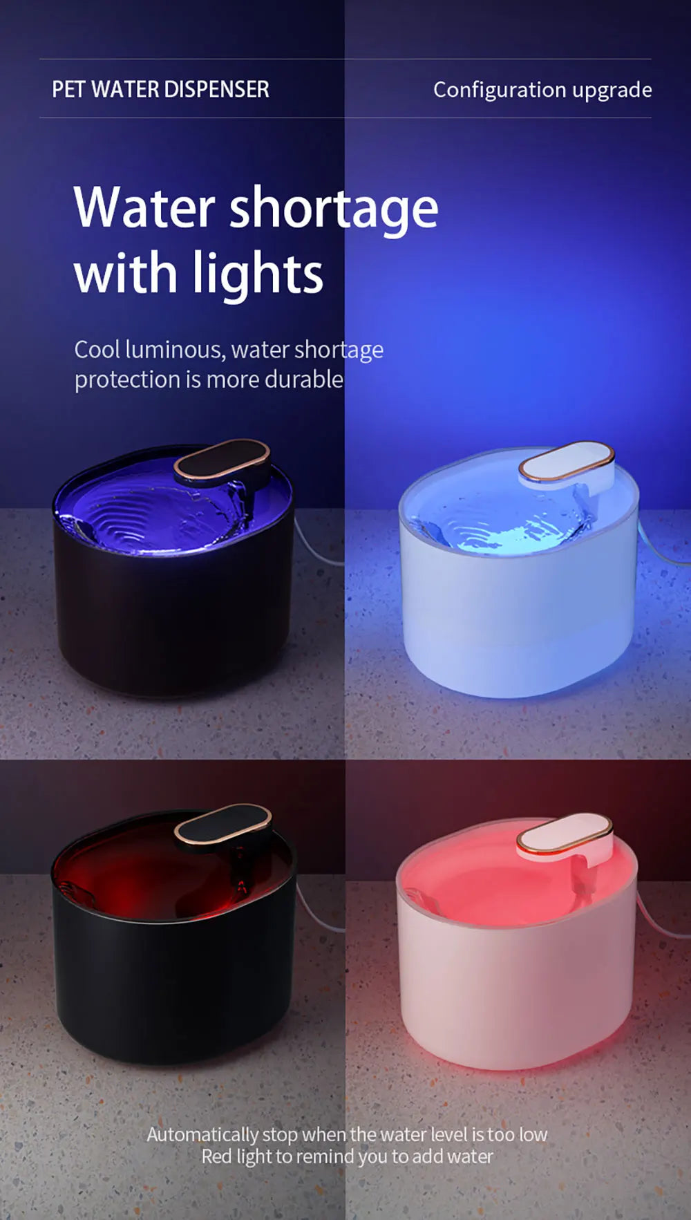 Cat Water Fountain 3L Automatic Water Dispenser with LED Light Ultra Silent Pet Drinking Water Fountain Automatic Pet Feeder