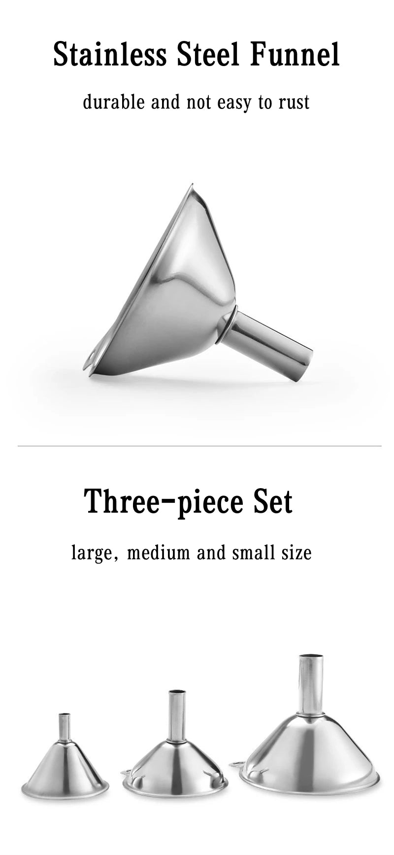 Stainless Steel Funnel Three-piece Set  Mini Funnel Oil Spill Wine Spill Tool Liquid Dispenser Kitchen Funnel Set  Entonnoir