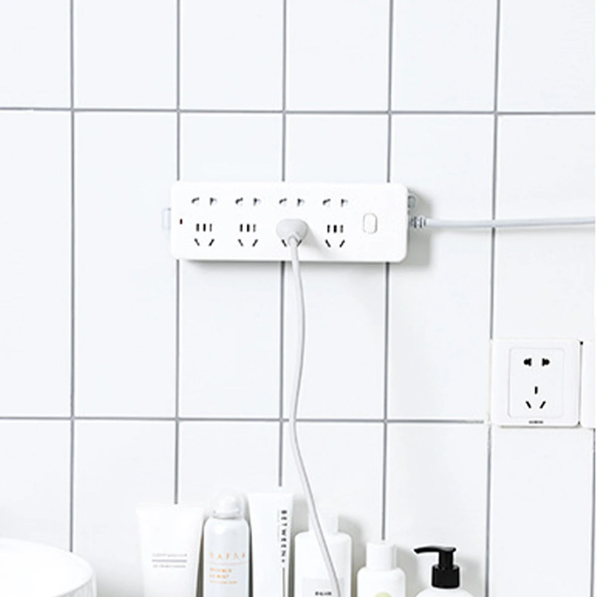 Self-Adhesive Power Socket  Strip Fixator Wall  Mounted Self Adhesive  Punch Free Row Plug Holder for Kitchen Home Office