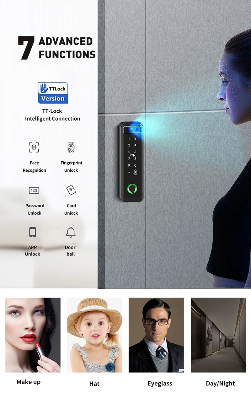 TTLOCK 3D Face Recognition Access Control Keypad Door Lock Opener Fingerprint E-Key Code App RF Remote Facial RFID Card Unlock