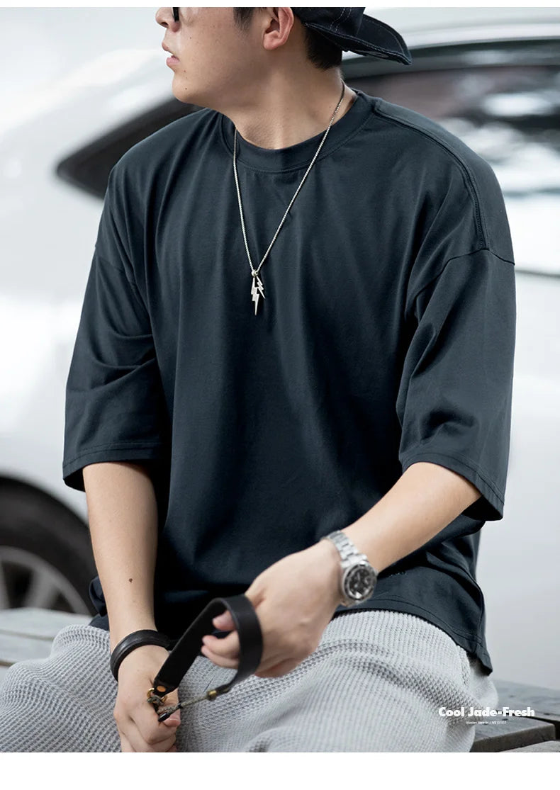 Maden Casual Cool-Touch Short Sleeve T-Shirt Men's Summer Breathable Loose Fit Crew Neck Tee Basic Versatile Solid Color Tops