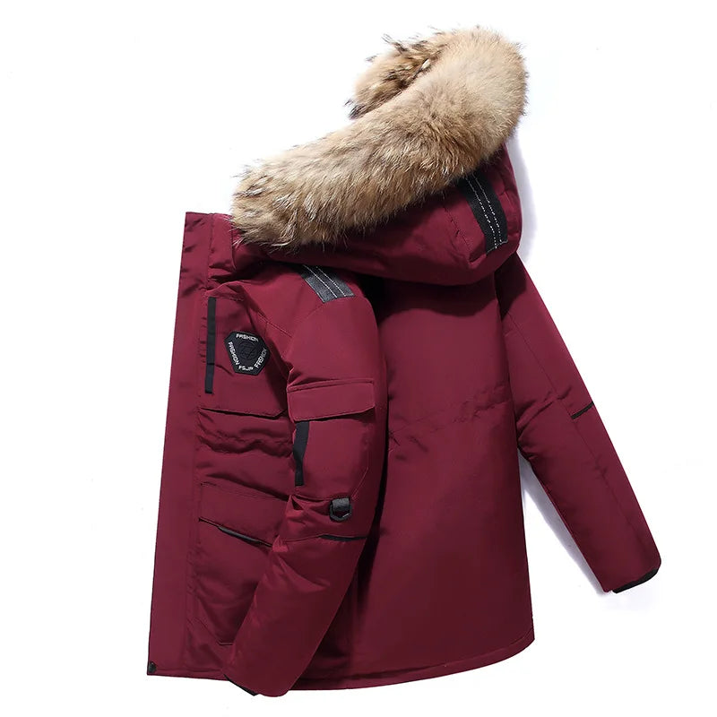 Fur Collar White Duck Down Winter Jacket Male Keep Warm -30 Degree Parkas Men Windproof Hooded Thicken Multi-pocket Down Coat