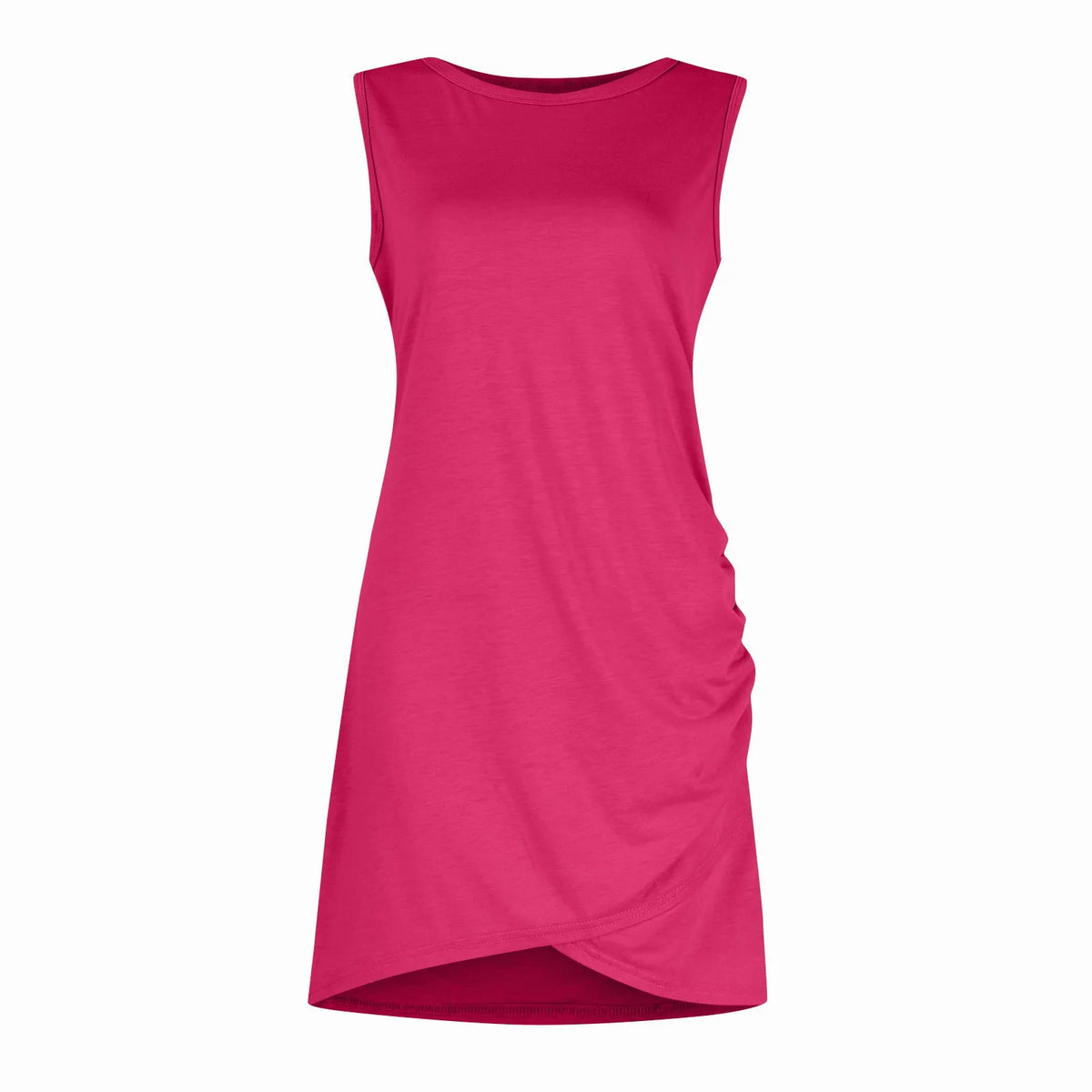 Women'S 2024 Summer Casual Beach Dress Round Neck Short Sleeveless Wrap Party Club Pleated Slim T Shirt Dresses