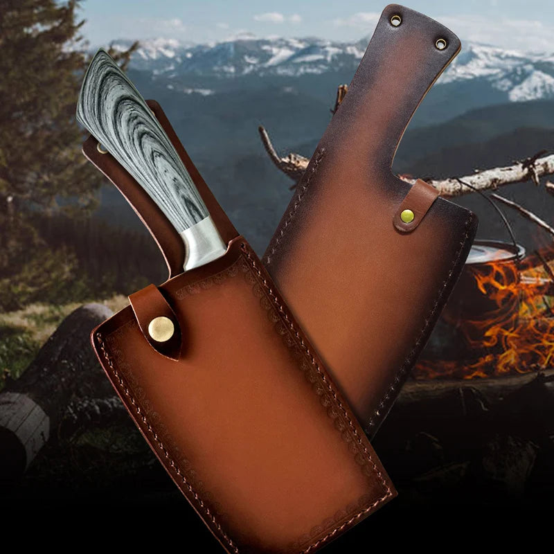 Kitchen Chef Cleaver Chopping Knife Sheath Leather Slicing Blade Guards Protect Case Cover Camping Hunting Travel Scabbard Tools