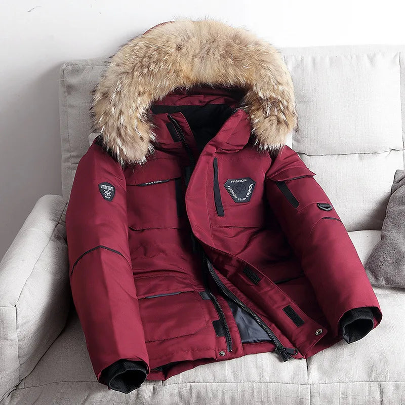 Fur Collar White Duck Down Winter Jacket Male Keep Warm -30 Degree Parkas Men Windproof Hooded Thicken Multi-pocket Down Coat