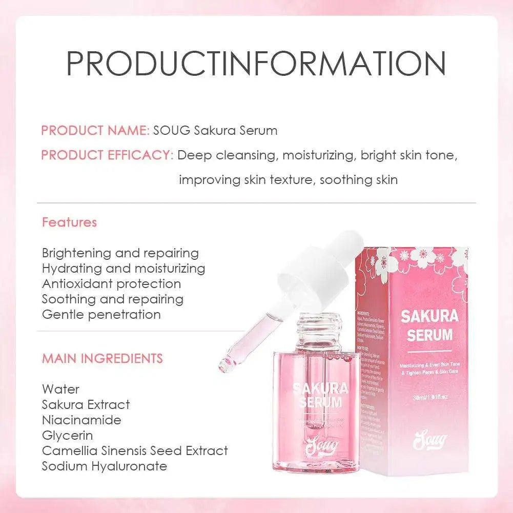 Niacinamide Sakura Serum Face Essence Deep Cleansing Moisturizing Dry Skin  Shrink Pores Beauty Facial Skin Care Products 2/1pcs
