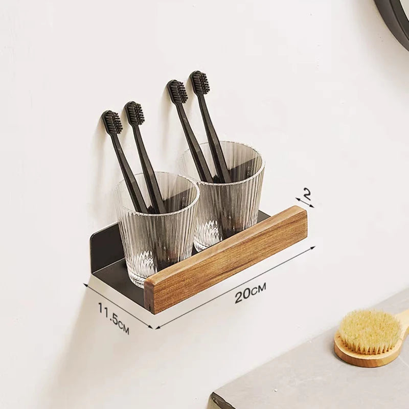 Bathroom Rack Wall-mounted Shower Room Toilet  Nordic style Shelf Cosmetic Storage kitchen Multi-purpose Shelf Solid Wood