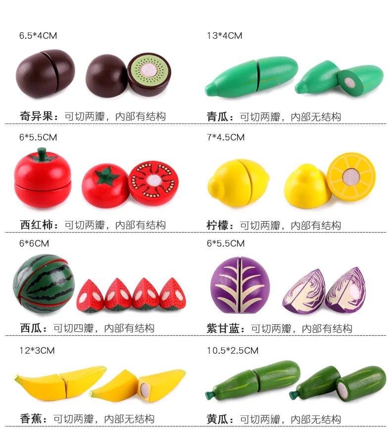 1Pcs Fruit Cutting Educational Toys Wooden Paste Stickers Vegetable Fruit Cutting Kitchen Toy Educational Toy For Children Gift