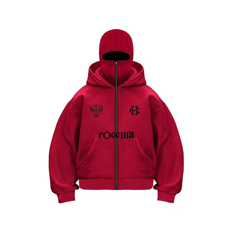 Balaclava Fashion Double Hat Design Hoodie Hop Street Zipper Men's and Women's Gothic Harajuku Sweatshirt