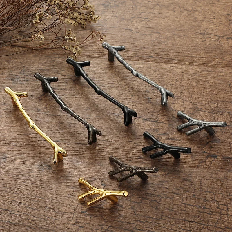 Fashion Tree Branch Furniture Handle 96mm 128mm Black Silver Bronze Kitchen Cabinet Handles Drawer Knobs Door Pulls Hardware