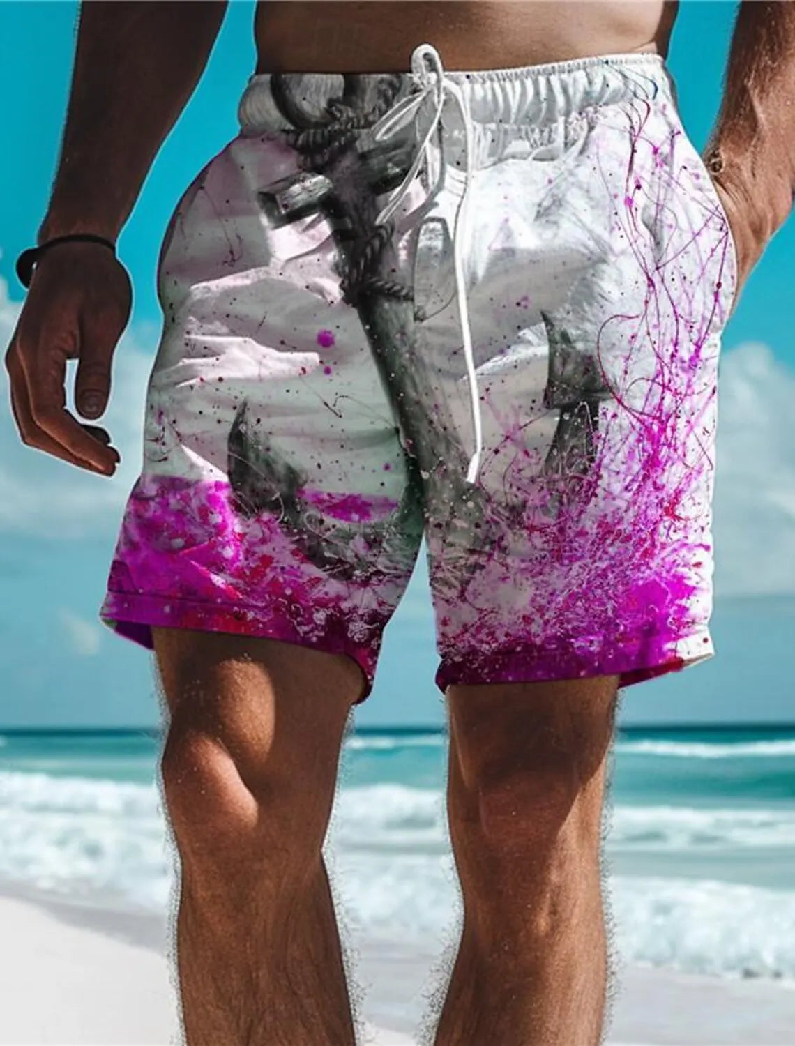 Men's Board Shorts Swim Shorts Swim Trunks Drawstring Elastic Quick Dry Short Beach Hawaiian Casual Black White Micro-elastic