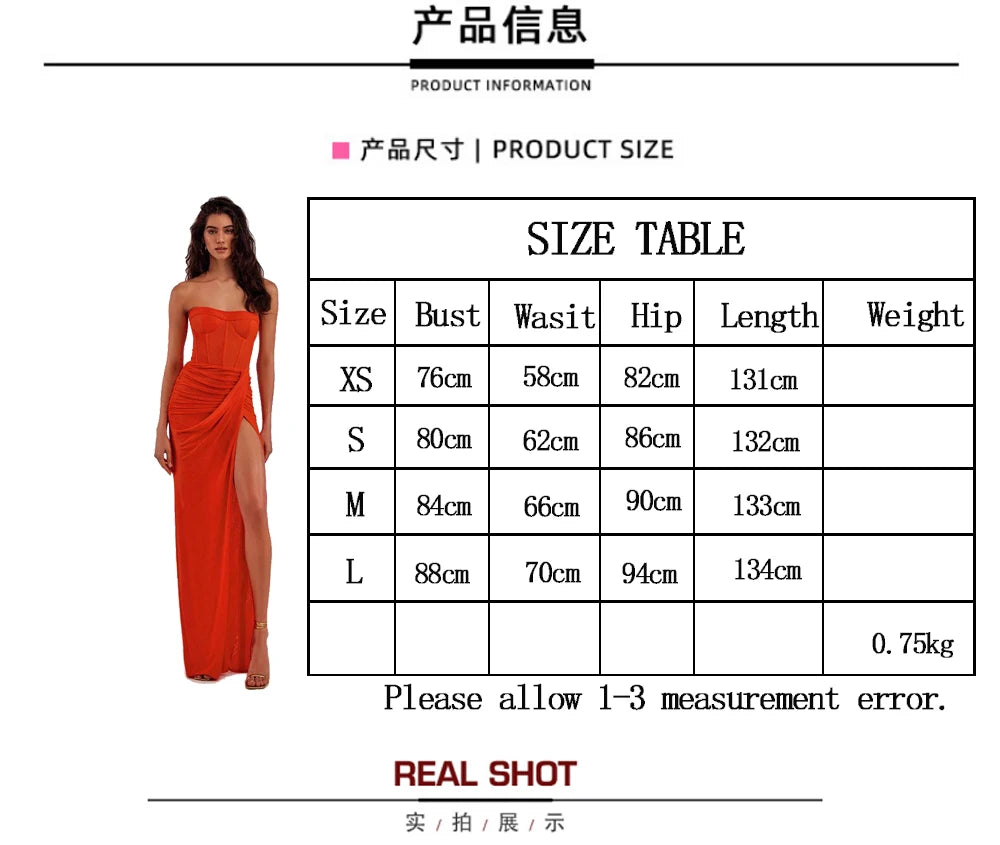 Summer New  women's Sexy breast wrapping，backless Dress, Red Wrinkled Hem Split Party ceremonial dress Long， Dress