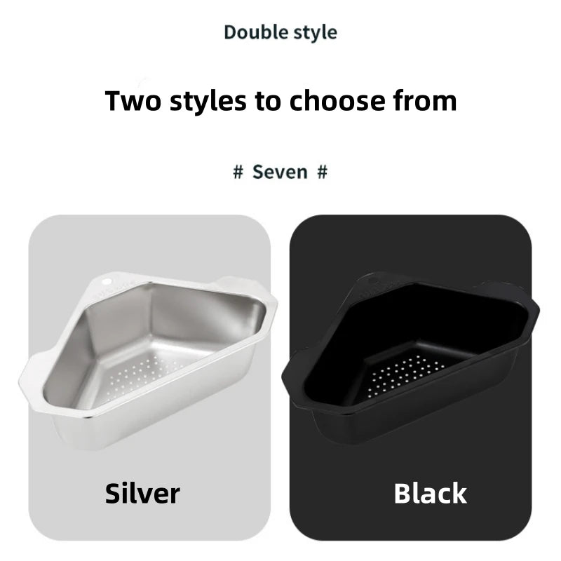 Stainless Steel Triangle Drain Basket Kitchen Sink Filter Shelf Fruit Vegetable Drainer Storage Rack Basket Bar with Suction Cup