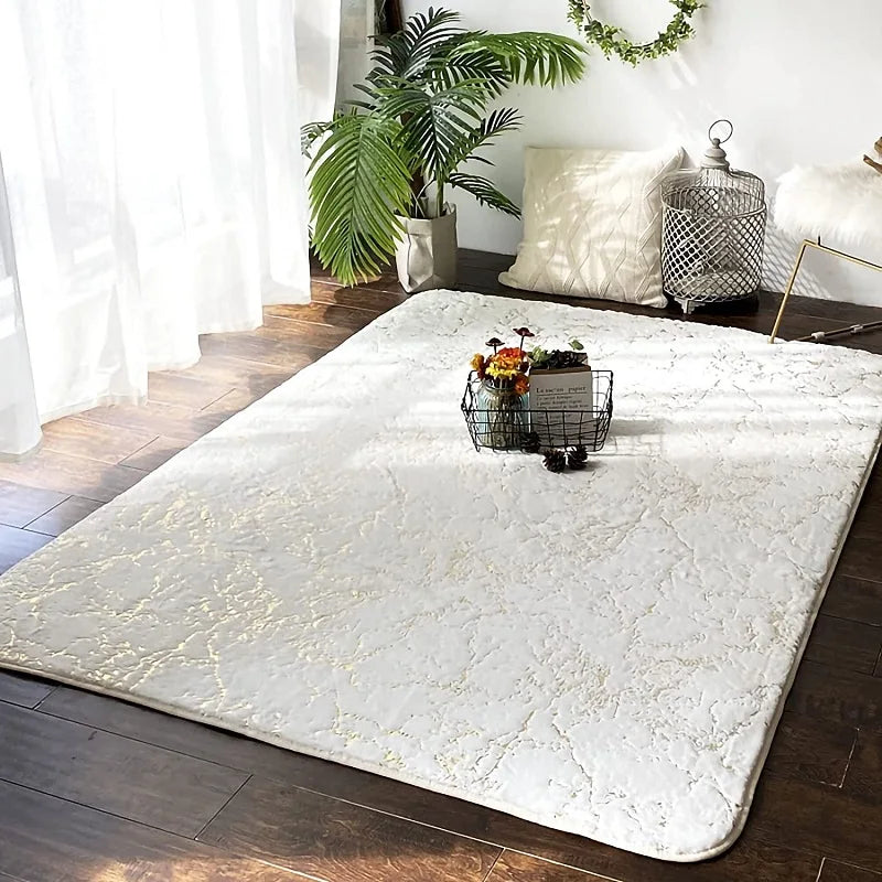 Inyahome Bath Mats for Bathroom Luxury White and Gold Non Slip and Soft Bathroom Rug Absorbent Bath Rug Decor for Kitchen Indoor