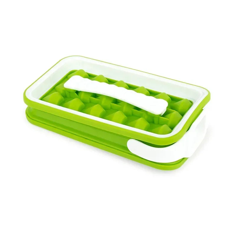 Diamond Shape Ice Maker 18 Ice Cube Mold Foldable Ice Kettle Two-in-one Multi-function Ice Tub Kitchen Bar Gadgets Box