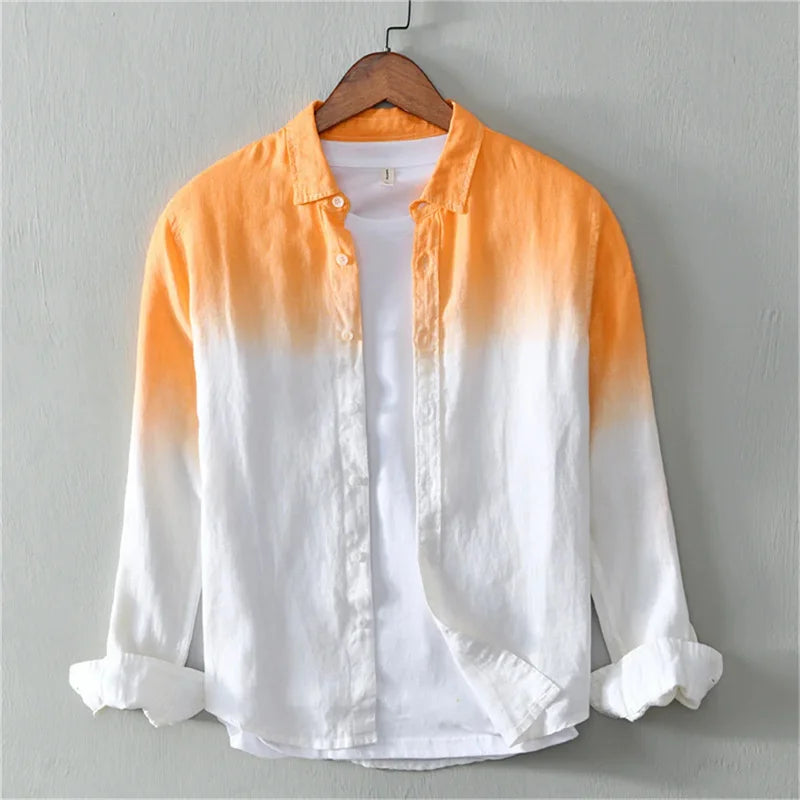 2024 New Summer Shirt Casual Long Sleeve Lapel Shirt 3D Printing Light Color Changing Men's Linen Shirt XS-6XL Fast Shipping