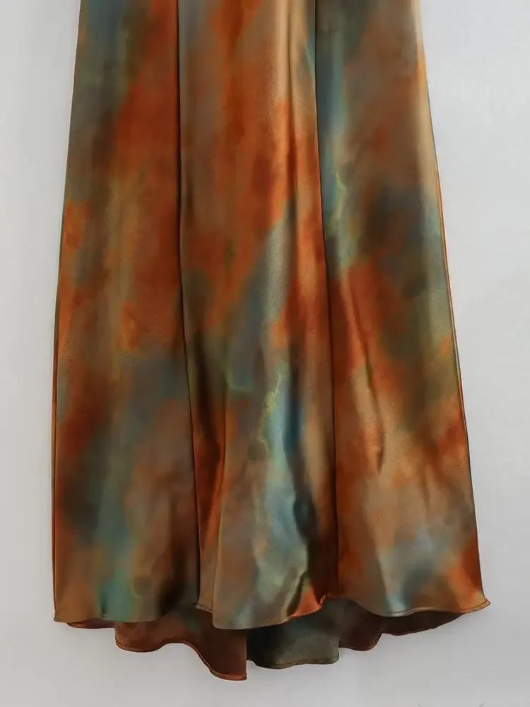 2023 New Women's Elegant Sexy Long Dress V-neck Open-back Rainbow Printing Tank Dress Sleeveless Summer Fashion