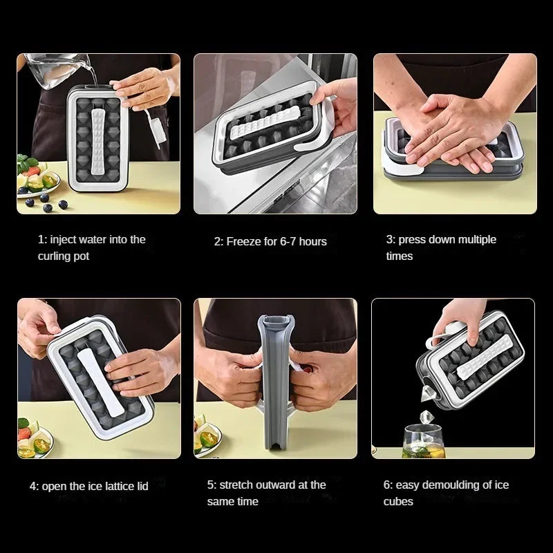 Diamond Shape Ice Maker 18 Ice Cube Mold Foldable Ice Kettle Two-in-one Multi-function Ice Tub Kitchen Bar Gadgets Box