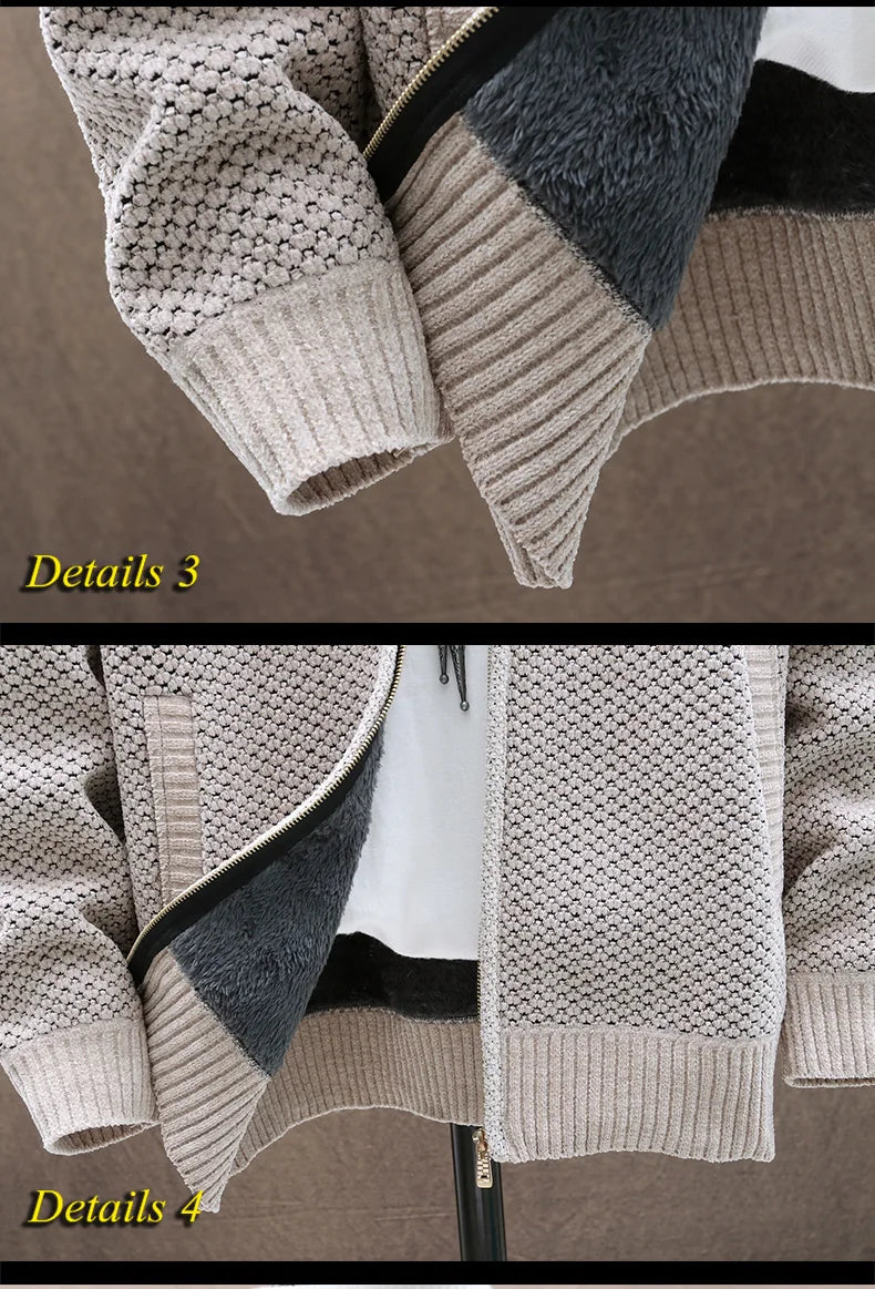 Men Cardigan Winter Hooded Solid Sweater Autumn Winter Fleece Warm Casual Sweatercoat Male Zipper Knitted Cardigans Men Clothing