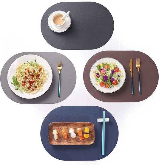 1/4/6PCS Oval Placemat Sets Double-Sided Faux Leather Design Dining Table Mats Waterproof Non-Slip Kitchen Table Placemat Grey
